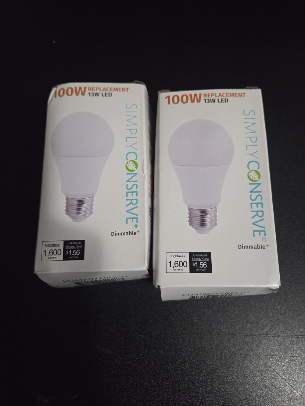 2 Simply Conserve 100-Watt equivalent LED light bulbs. 